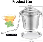 Zopeal 9 Pcs Tea Infuser Stainless Steel Strainer with Extended Chain Hook and Saucer Loose Leaf Steeper Fine Mesh Ball Tea Filter for Brew Spices Seasonings Fits Cup Mug Bottle (Medium)