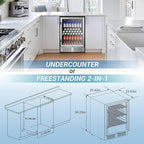 24 Inch Beverage Refrigerator, 210 Cans Under Counter Beverage Cooler, 24" Space Built-In Beer and Drink Fridge with Glass Door for Soda, Water, and Milk - For Kitchen, Bar or Office