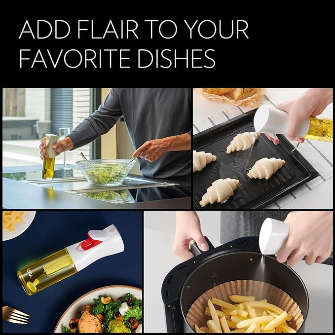 FLAIROSOL OLIVIA SIGNATURE Advanced Kitchen Oil Sprayer Technology, Fine Mist & Portion Control, Refillable Glass Olive Oil Cooking Spray Bottle for Air Fryer, Salad, BBQ, 130ml (Gold Print)