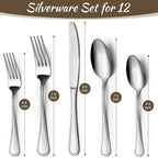 Hunnycook 60-Piece Silverware Set - Silverware Set for 12, Stainless Steel Flatware Set with Forks, Knives & Spoons, Mirror Polished Cutlery Set, Dishwasher Safe