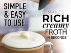 Zulay Premium Gift Milk Frother Set – Handheld Coffee Frother with Stand, 12oz/350ml Frothing Pitcher + 4 Latte Art Stencils – 13,000 RPM Motor, SS Whisk, Battery Operated – Barista Kit (Exec Black)