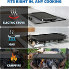 SafBbcue Upgraded 2-IN-1 Reversible Cast Iron Griddle, 17.5 x 10.8 Inch Griddle Pan with Silicone Cooling Handle, Griddle for Gas Stove, Electric, Flat Top, Portable for Stovetop or Outdoor Camping