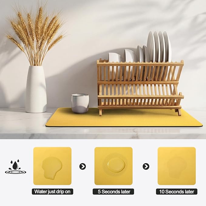 Ecotrim - Dish Drying Mat for Kitchen Counter | Coffee Bar Mat for Countertops | Heat Resistant Drainer Mat with Non-slip Rubber Backed | Hide Stain Kitchen Absorbent Draining Mat | Yellow 18"x28"