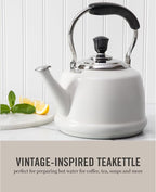 Martha Stewart Kingstree Large 2 Qt Heavy Gauge Stainless Steel Tea Kettle - Linen White Exterior