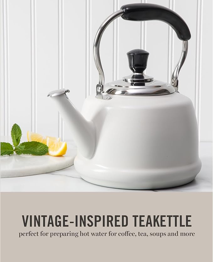 Martha Stewart Kingstree Large 2 Qt Heavy Gauge Stainless Steel Tea Kettle - Linen White Exterior