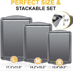 Baking Sheet Set of 3 - Carbon Steel Cookie Sheet for Baking, 17/15/13 Inch, Nonstick Baking Pan with Dual Handles, Stackable, Rust & Warp Resistant, Perfect for Baking, Roasting, and More