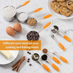 Measuring Spoons and Cups Set of 10 Pieces, Stainless Steel Measuring Utensils with BPA-Free Silicone Grips,Metal Scale Tools for Kitchen Cooking Baking, Dishwasher-Safe (Orange)