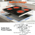 TOPWISH 24 Inch Electric Cooktop, 4 Burners Built-in Electric Stove Top Hot Plate, 6000W Drop-in Ceramic Cooktop Kitchen Stoves with Touch Control, Safety Lock, Timer, 220-240v (Hard Wired No Plug)