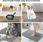 Large Stone Dish Drying Mat for Kitchen Counter 24x16 Inch - Super Absorbent Quick Dry Diatomaceous Earth with PU Leather, Foldable Space Saving Stone Bath Mats for bathroom