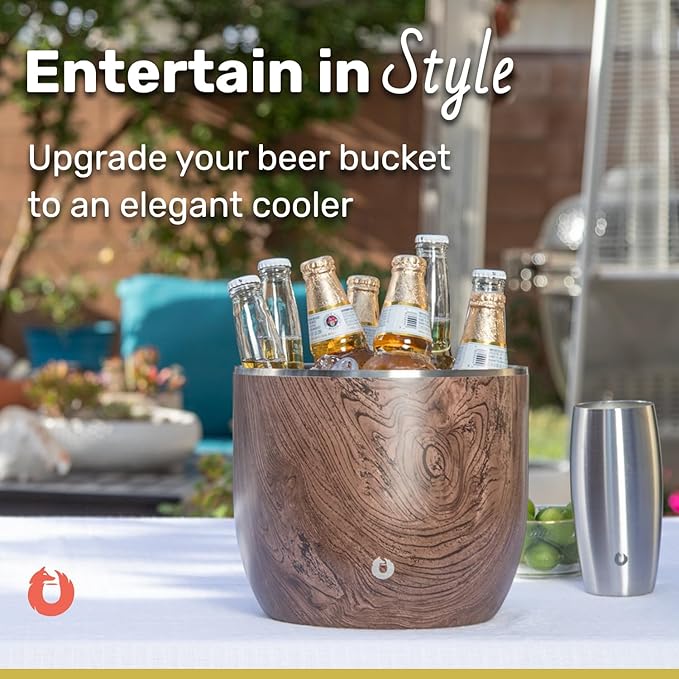 Snowfox XL - Insulated Ice Bucket with Lid/Scoops, Premium Vacuum Insulated Stainless Steel Ice Buckets for Parties, Ice Box, Home Bar Accessories, Parties Supplies, Bar Decor, 7L, Natural Teak