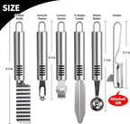 BURLIHOME Stainless Steel Fruit Carving Knife Set, 6 Pack Vegetable Engraving Blades for Kitchen, Melon Baller Scoop,Lemon Zester, Garnish Peeler,Crinkle Knife,V-shape Cutter