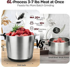 Electric Large Food Processor,6L Meat Grinder Stainless Steel for Home, Heavy-Duty Meat Blender Mincer with 2 Speed& 6 Blades,1200W Electric Food Grinder Chopper for Meat,Game,Hunt & Meal Prep