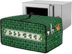 Shamrock Gnome Dog Print Toaster Oven Cover for St. Patrick's Day Decor, Checkered Pattern Microwave Cover for Kitchen Countertop Appliance Dust Protector Oven Accessories, Green, L