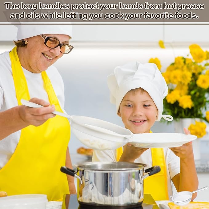 3 Pcs Plastic Nylon Mesh Strainer Colander with Handle Double Ear Fine Food Mesh Strainer Flour Sifter for Baking Kitchen Colander Sifter Kefir Tea Juice Pasta(3 Inch, 4 Inch, 5.5 Inch)