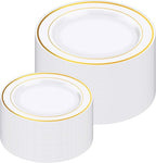 Zcaukya 100PCS Gold Plastic Plates, Disposable Plastic Dishes with Gold Rim in Bulk, 50 Pcs Each 10.25 Inch and 7.5 Inch for Dinner, Birthday and Wedding