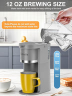 Small Single Serve Coffee Maker, Fast Brew for K-Cup & Ground Coffee, 6-12 Oz Brew Sizes, One-Button Single Cup Coffee Maker, Coffee Machine with Descaling Reminder,Grey, 9.45 Inches
