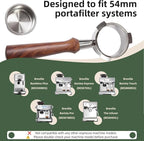 54mm Bottomless Portafilter for Breville Barista Express/Pro/Touch/Bambino18-21g Precision Basket, Stainless Steel 304 Filter Basket, Naked Portafilter for Espresso Extraction(54mm Walnut)