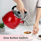 Rorence Whistling Tea Kettle: 2.5 Quart Stainless Steel Kettle for Stove Top with Capsule Bottom & Heat-resistant Glass Lid (Red)