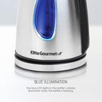 Elite Gourmet EKT-1271 Ultimate 1.7 Liter Electric Kettle – Stainless Steel Design & Cordless 360° Base, Stylish Blue LED Interior, Handy Auto Shut-Off Function – Quickly Boil Water For Tea & More