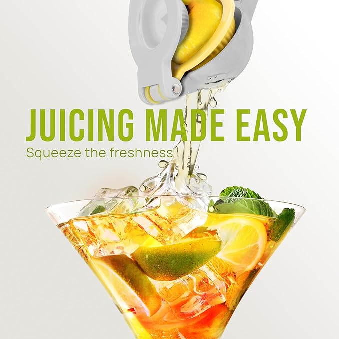 Zulay Kitchen Metal 2-in-1 Lemon Squeezer - Sturdy Max Extraction Hand Juicer Lemon Squeezer Gets Every Last Drop - Easy to Clean Manual Citrus Juicer - Easy-Use Lemon Juicer Squeezer - Gray/Yellow