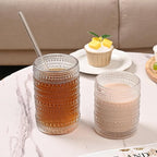 ZMOWIPDL Vintage Glassware Drinking Glasses Set of 12,Clear 12oz & 15oz Hobnail Glass Cups,Embossed Water Tumbler,for Beer,Cocktail,Whiskey,Juice and Various Mixed Drinks- 1 Cleaning Brush
