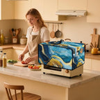 Marble Print Toaster Oven Dust Cover for Kitchen Counter, Heavy Duty Heat-resistant Microwave Oven Protective Cover Air Fryer Covers, Blue & Gold (Medium-16.1 * 19.71 * 10 inches)