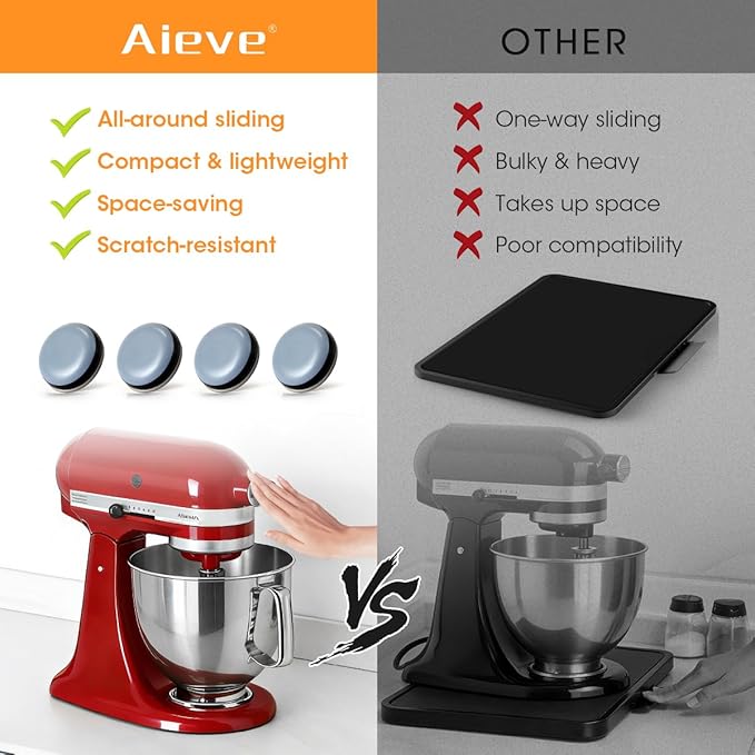 Aieve Appliance Sliders, 16 Pcs Self Adhesive Appliance Slider for Easy Moving & Space Saving, Small Countertop Rollers Kitchen Hacks Mixer Accessories