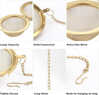 Luckyiren Tea Ball Infuser with Chain;; Premium Stainless Steel Fine Mesh Screen Tea Strainer Filters Colander Cullender Sieve Infusion Steeper Maker for Loose Leaf Tea Herbs, 2 Pieces, Golden