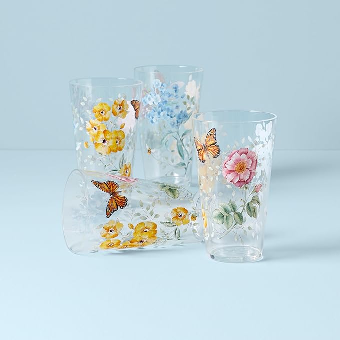 Lenox 866239 Butterfly Meadow Acrylic 4-Piece Highball Set, 20 oz, Acrylic NOT GLASS (Pack of 3)