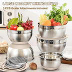 Umite Chef Mixing Bowls with Airtight Lids Set, 8PCS Stainless Steel Khaki Nesting Bowls with Grater Attachments, Kitchen Bowls with Non-Slip Bottoms, Size 5, 4, 3.5, 2, 1.5QT for Mixing & Serving