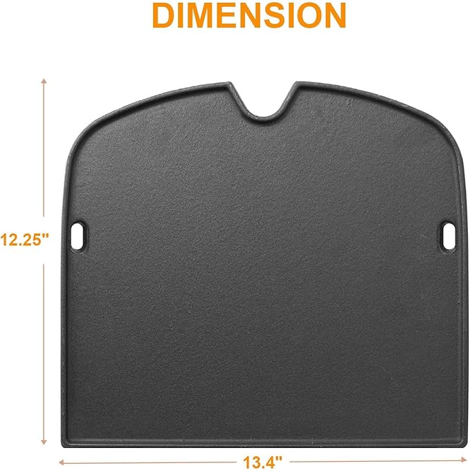 BBQ-PLUS Cast Iron Cooking Griddle for Weber Traveler Portable Gas Grill, Rectangular, Black, 12.5 x 13.4 inch