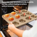 2 Pack Premium Nonstick Bakeware 12-Cup, Mini Muffin Pan, Dishwasher Oven Safe(Golden, 12 Cup (2 pcs)