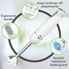 Immersion Blender Handheld 5 in 1 Hand Blender, 1000W Hand Mixer Stick, BPA-Free 12 Speed Handheld Blender with Mixing Beaker, Chopper, Whisk and Milk Frother for Soup, Sauce, Baby Food (White)
