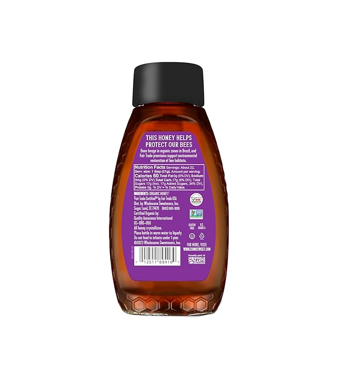 Wholesome Sweeteners 16-Ounce Organic Raw Unfiltered Honey Bottle, 100% Pure, Fair Trade Certified, Non GMO Project Verified, & Gluten Free, 6 Pack