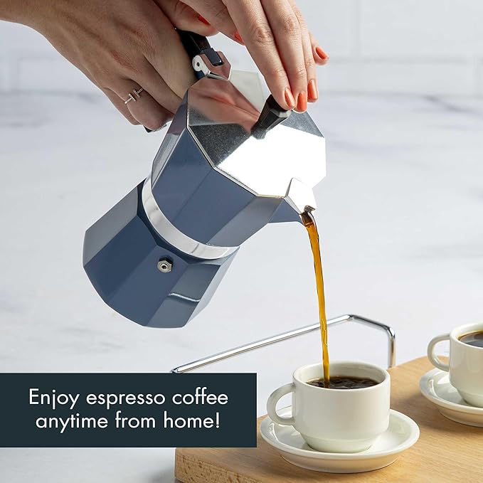 Primula Classic Stovetop Espresso and Coffee Maker, Moka Pot for Italian and Cuban Café Brewing, Greca Coffee Maker, Cafeteras, 6 Espresso Cups, Blue