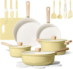 CAROTE 24pcs Ceramic Cookware Set, Pots and Pans Non Stick Kitchen Cookware Sets, Pots and Pans Set Cooking Set with Knife Set