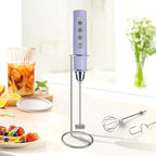 Sakgos Milk Frother with Stand Rechargeable- Handheld Coffee Frother with 3 Stainless Whisks 3 Speed Adjustable, Electric Whisk Drink Mixer, Foam Maker Blender for Matcha Latte Cappuccino Chocolate