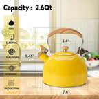 Tea Kettle,Whistling Tea Kettle Stovetop 2.6 Quart, Tea Pots for Stove Top Food Grade Stainless Steel,Wood Pattern Handle(Yellow),With Anti Scald Towel