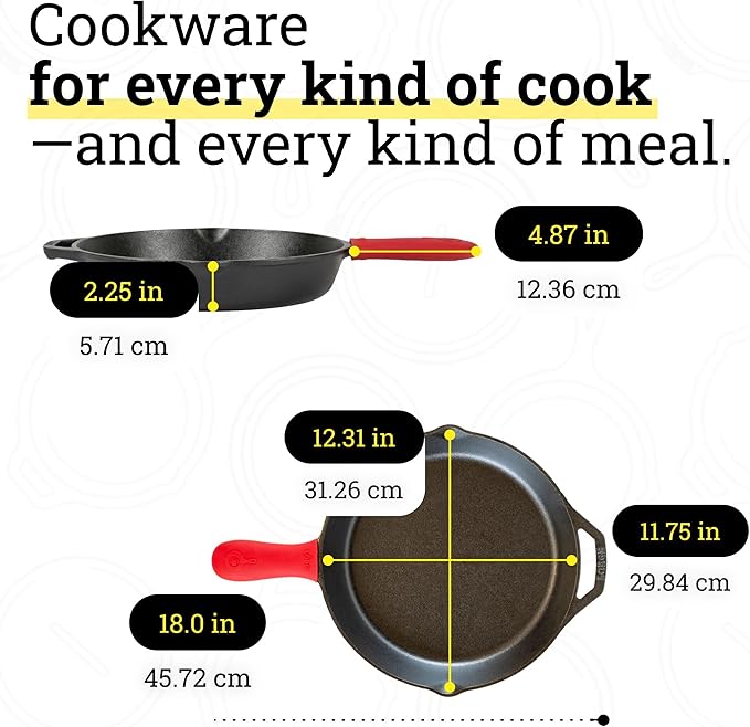 Lodge Seasoned Cast Iron Skillet - Quality Frying Pan for the Stove, Oven, Grill & Campfire - Includes Silicone Hot Handle Holder - Non-Toxic, Nonstick & Long-Lasting - 12 Inches