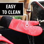 Homwe Silicone Oven Mitts and Potholders (4-Piece Sets) Heavy Duty Cooking Gloves, Kitchen Counter Safe Trivet Mats | Advanced Heat Resistant, Non-Slip Textured Grip Pot Holders(Red)