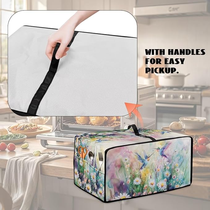 Watercolor Hummingbirds Daisy Print Toaster Oven Dust Cover, Heavy Duty Heat-resistant Microwave Oven Cover, Anti Fingerprint Air Fryer Covers((Medium-16.1 * 19.71 * 10 inches)