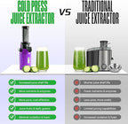 Ventray Ginnie Mini Cold Press Juicer, Small Slow Masticating Juicer for Vegetables and Fruits, High Juice Yield, Easy to Clean, Space-Saving, Fit for Personal/Travel/Picnic/Office - Purple