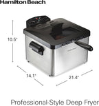 Hamilton Beach Electric Deep Fryer with 3 Baskets and Lid, 4.5 Liters / 19 Cups Oil Capacity, Temperature Control, View Window, Professional Style, 1800 Watts, Stainless Steel (35034)