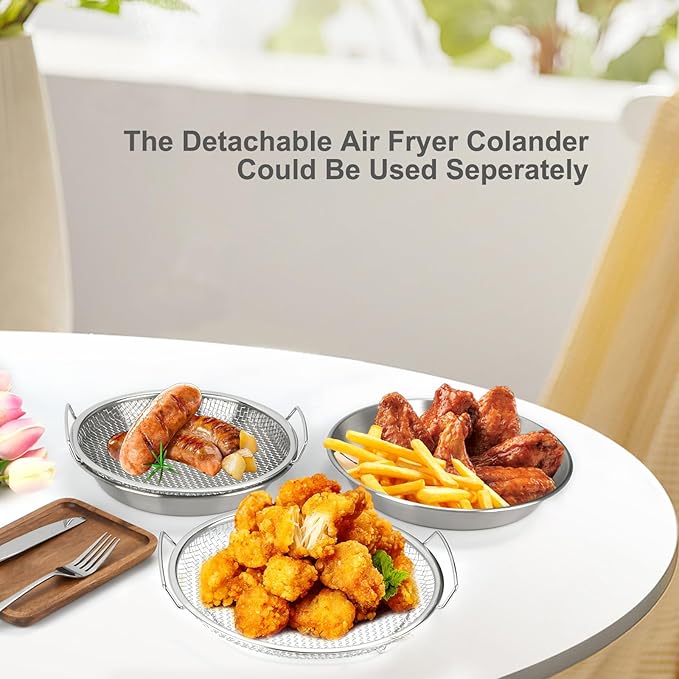Oil Filter Tray, Stainless Steel Mesh Drain Basket Colanders Air Fryer Accessories for Fried Food Draining Rack Barbecue Grill Tray Net Draining Pan Strainer for Vegetable Dessert (9.5 Inch)