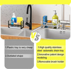 Maifan Stainless Steel Kitchen Sink Caddy Organizer with Auto Drain Tray, Sponge Holder for Countertop Storage Silver