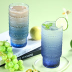 Large Capacity 16 oz Hobnail Drinking Glasses Set of 6, Vintage Glassware Drinking Glasses, Gradual Gray-blue Water Glasses Tumbler, Cups for Kitchen, Juice, Beer, Cocktail, Whiskey