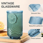 JOVGANK Blue Vintage Glassware Set of 6-17Oz Blue Water Drinking Glass, Art Deco Ripple Highball Glass, Whiskey Cocktail Glasses, for Bar Ice Coffee Juice, Housewarming Gifts and Mother's Day Gift
