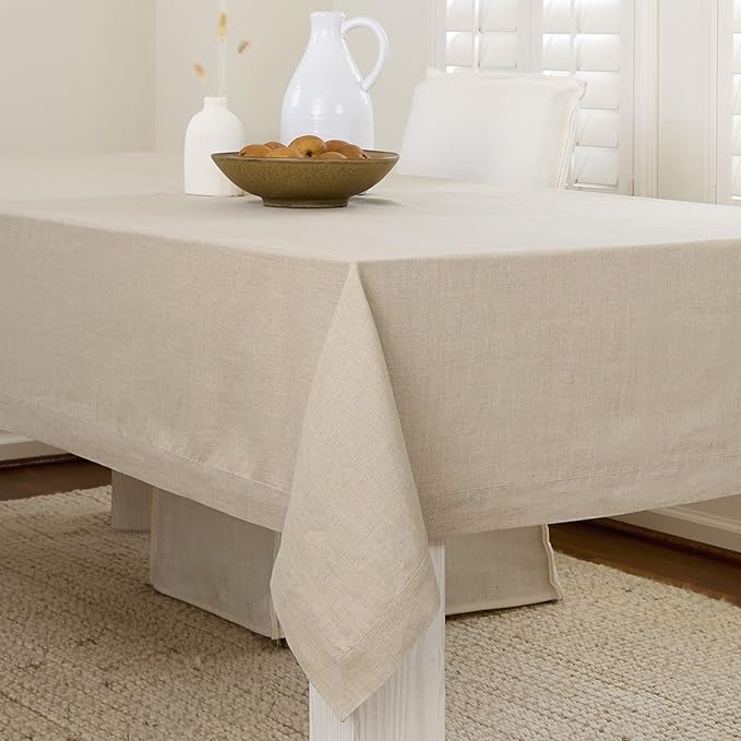 Solino Home Natural Linen Tablecloth 60 x 144 Inch - 100% Pure Linen Table Cloth for Rectangle Tables - Fete, Machine Washable Tablecloth for Christmas, Holiday, New Year