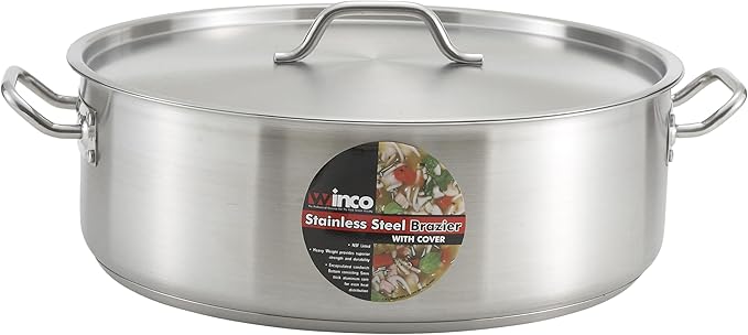 Winco Commercial-Grade Stainless Steel Brazier with Lid, 20 Quart