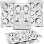 P&P CHEF Muffin Pan Cupcake Baking Pan Set, Stainless Steel Muffin Tin Tray for Mini Cake Tart Quiche, Oven & Dishwasher Safe, Non-toxic & Heavy-duty, (6 Cup, 4Pcs)